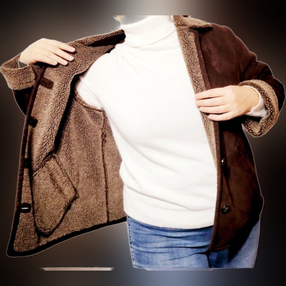 Orvis Women's Faux Suede Sherpa Jacket Brown Chocolate Lightweight, Large - Picture 8 of 16